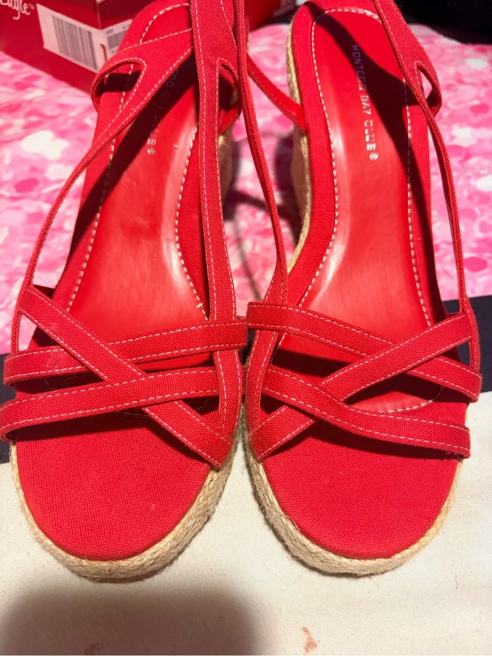 NIB Vintage Red Espadrille Wedge Slingback Wedge Sandals- 9